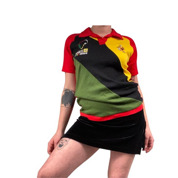VINTAGE RED + GREEN + YELLOW POLO SHIRT - Picture 1 of 5